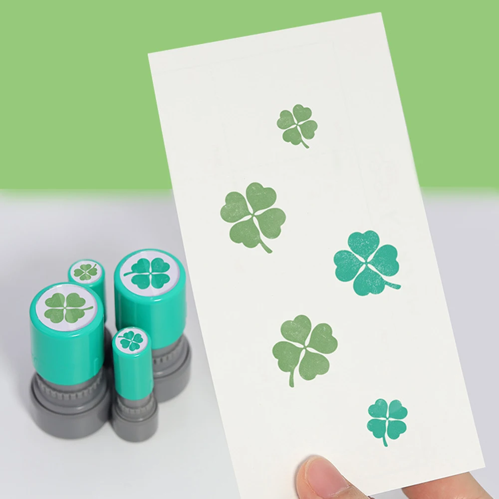 Four Leaf Clover Stamp Set of 4pcs For Scrapbooking Green Plant Flower Decorative Stamp