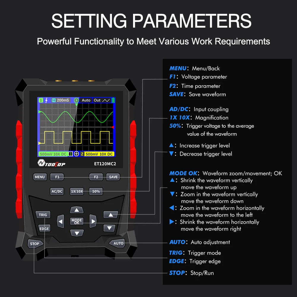ET120MC2 Dual Channel Handheld Digital Oscilloscope 120MHz 500MSa/S Sampling Rat