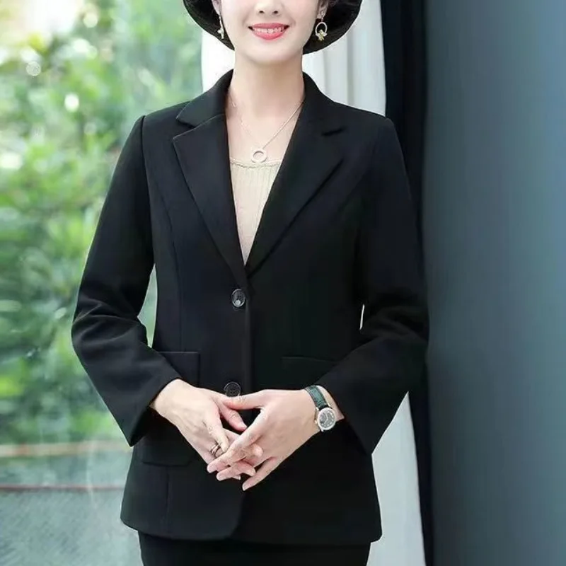 Spring and Autumn Women's Solid Color Suit Collar Pocket Button Slim Fit Long Sleeve Coat Fashion Elegant Commuter Casual Tops