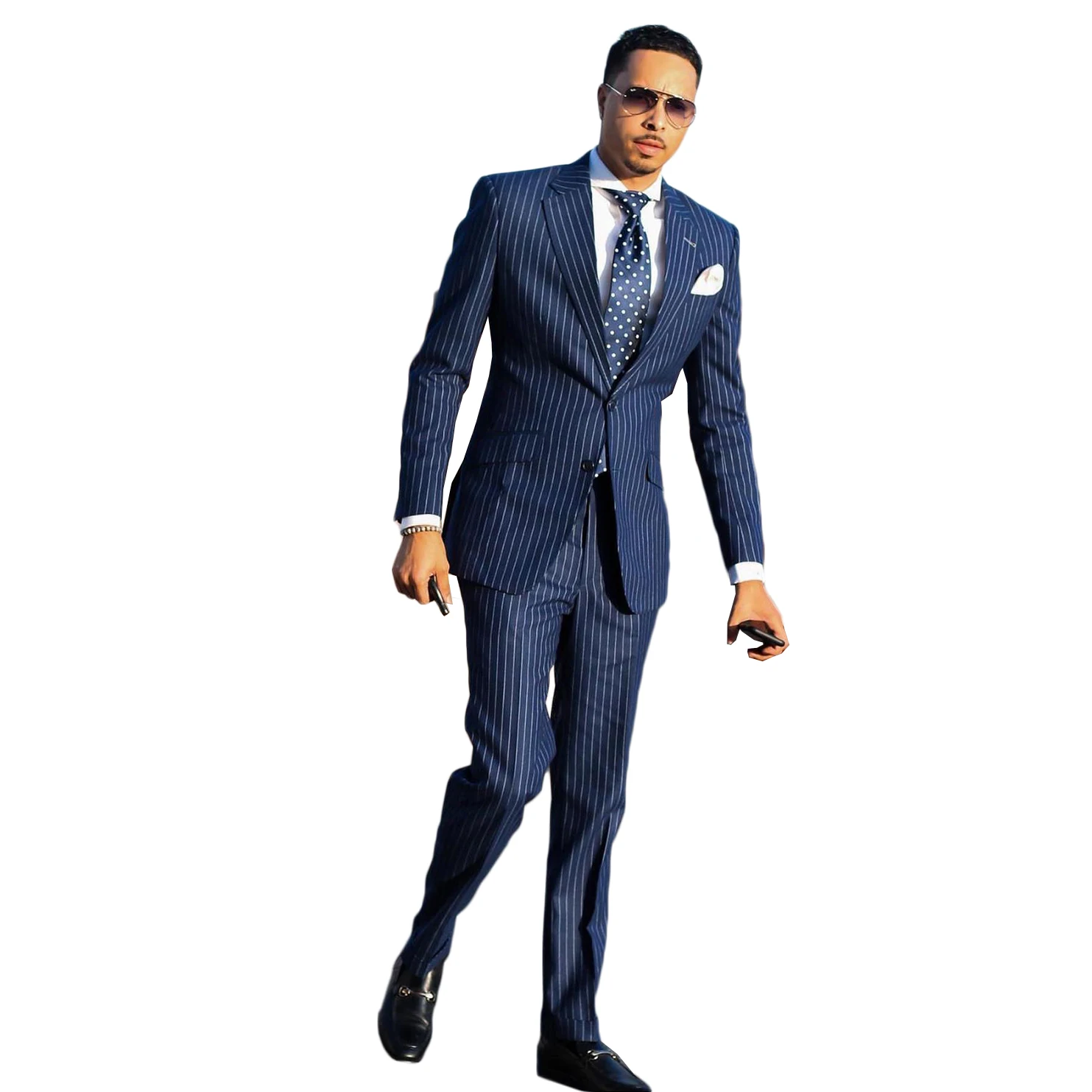 Mens 2 Pieces Suits Blazer Pants Single Breasted Peaked Lapel Pinstripes For Wedding Groom