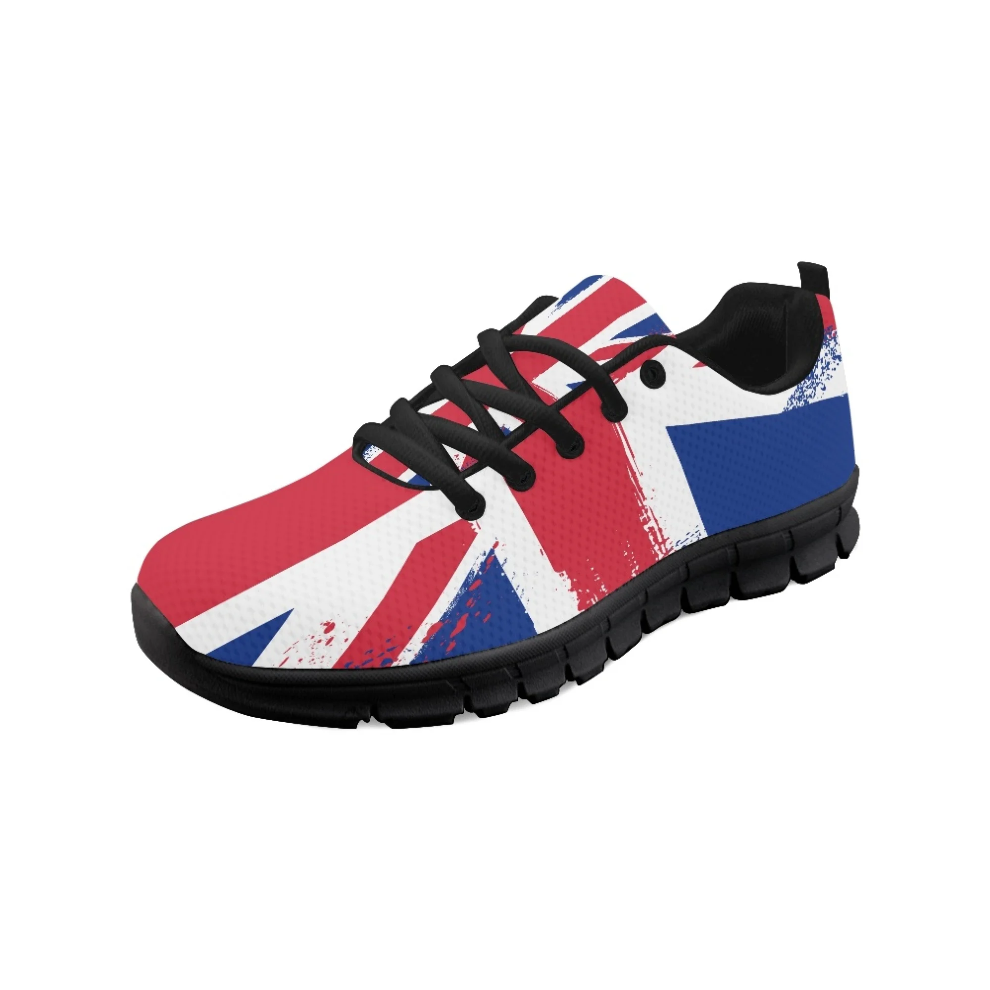 Yikeluo  2022 Hot Style Lace-up Mesh Sneakers Shoes for Women Fashion UK England  Flag Printed Ladies Flats Shoes Light Footwear