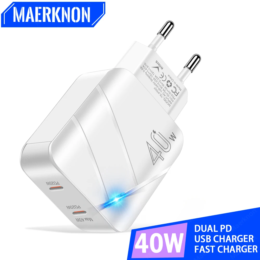 

Сетевое зарядное устройство с двумя портами USB Type-C, 40 Вт