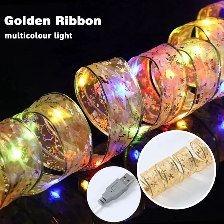 thumbnail image 1 of Christmas Ribbon Fairy Light String Merry Christmas Decorations For Home 2024 Xmas Tree Ornament Xmas Navidad Gift New Year 2025, 1 of 5