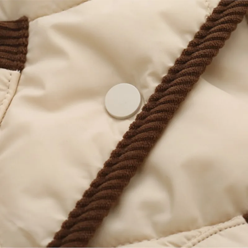 Womens Plus Size Winter Parkas Casual Clothing Block Color Lapel Argyle Padded Jacket Curved Hems Drop Shoulder Coats S52 8213