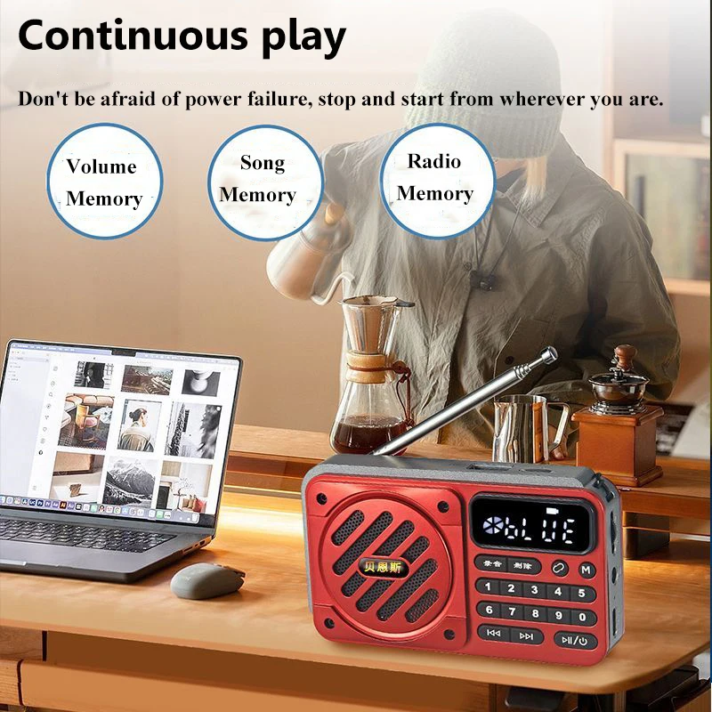 Mini Portable FM Radio High Sensitivity Radios Wireless Bluetooth Speaker with Night Light Button TF Card U Disk MP3 Music Playe