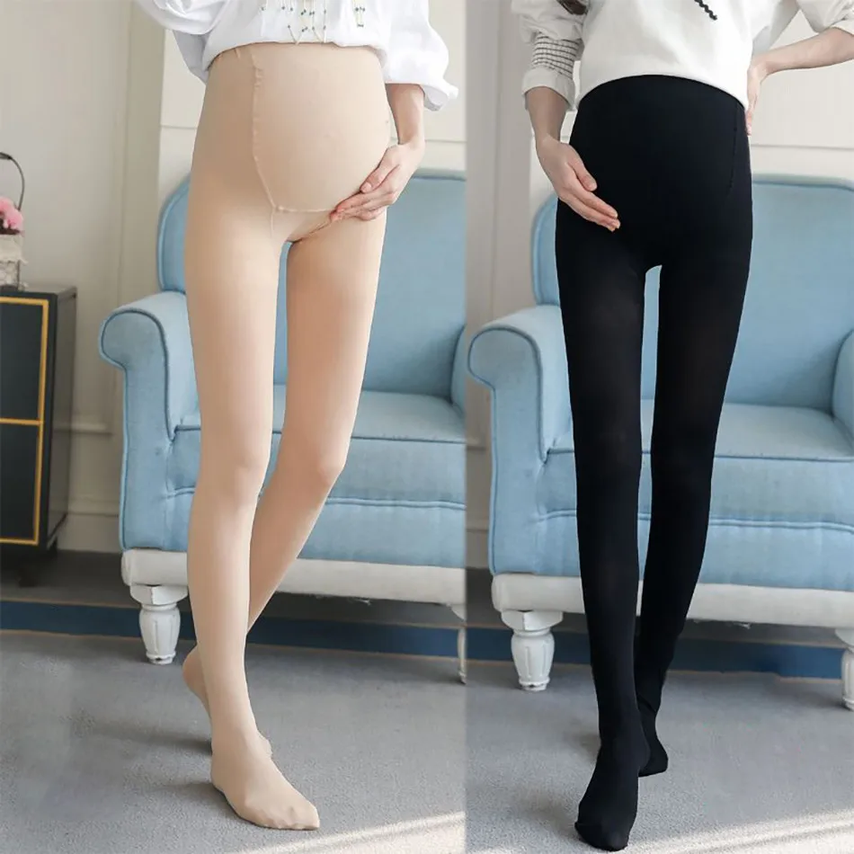 Pregnant Women Leggings Solid Color High Waisted Maternity Casual Leggings Autumn Winter Bare Leg Socks