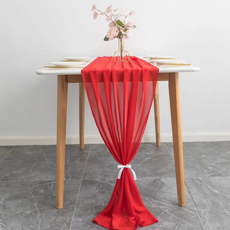 

European red simple wedding table decoration Table flag solid color polyester chiffon tablecloth