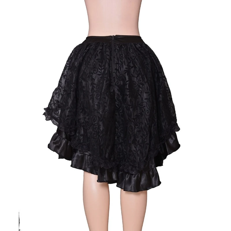 Steampunks Victorians Skirt Renaissances Cosplays Costume for Womens Girls Vintage Lace Ruffled Highs Low Skirt Outfit
