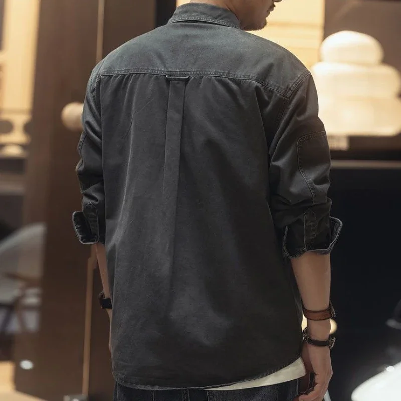 Men\'s Denim Jacket Cargo Shirt Autumn Male Jean Coats Black Big Size Free Shipping Winter Outerwear Joker Clothing Washed Cowboy