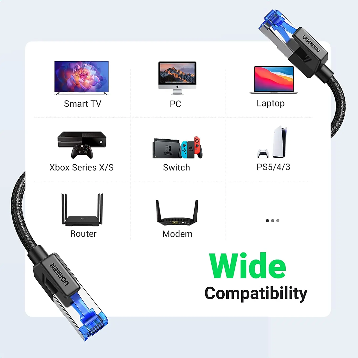 UGREEN Cat 8 이더넷 케이블 고속 브레이디드 40Gbps 2000Mhz 네트워크 코드 Cat8 RJ45 차폐형 실내용 헤비듀티 LAN 케이블