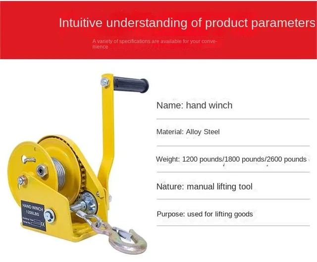 1200 Pounds 30m Wirerope Hand Operated Winch Small Portable Winch