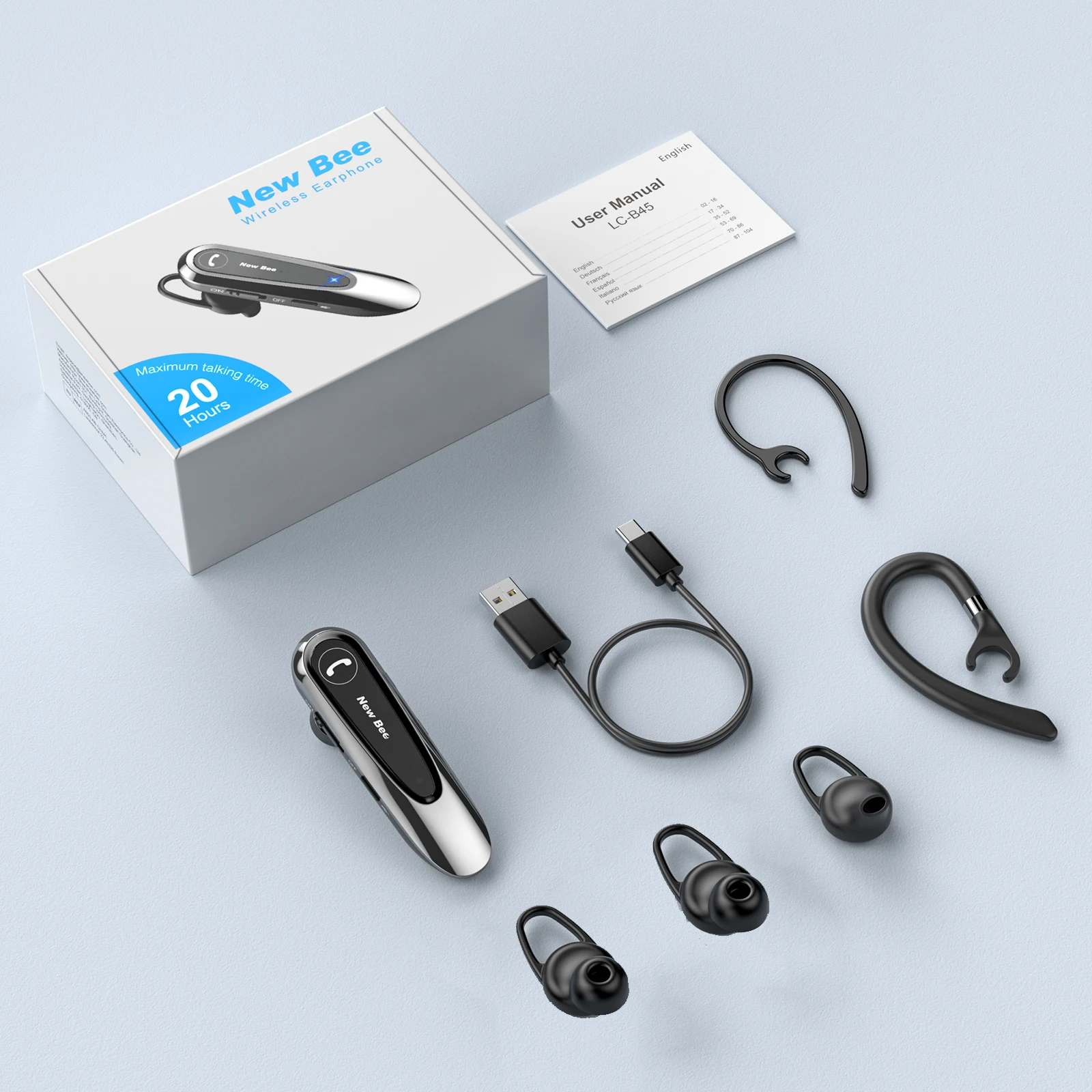 New Bee B45 Bluetooth Headset Wireless Headphones Noise Reduction Earphones Dual Mic Mute Handsfree Earbuds for Business Driving 6