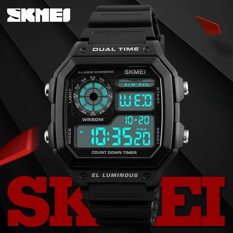 SKMEI 1299 Fashion Men PU Strap Multifunction Waterproof Watches Alarm Male Digital Watch reloj hombre Outdoor Sport Watch 2