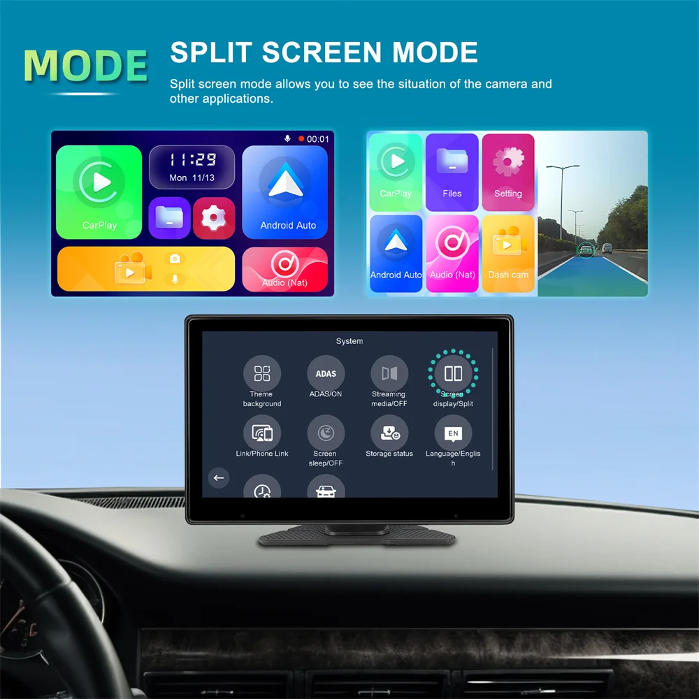 

Camecho 10.1" IPS Touch Screen Car Monitor Wireless Carplay & Android Auto Portable Smart Car Multimedia Player 4K Front DVR Cam