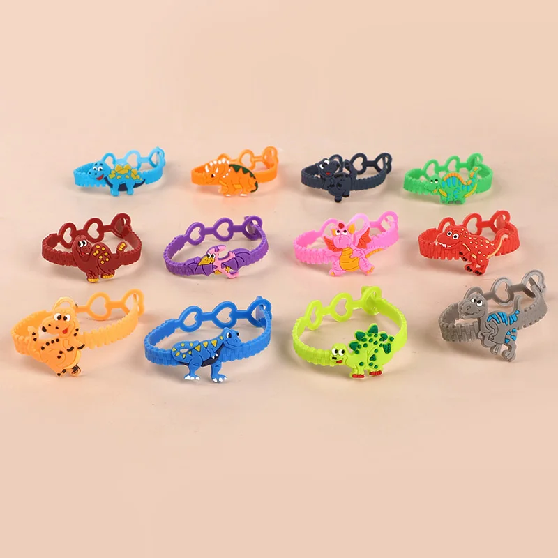 12/24Pcs Cartoon Dinosaur Bracelets Kids Boy Girl Jungle Animal Birthday Party Favors Gift for Guests Pinata Filler Baby Shower