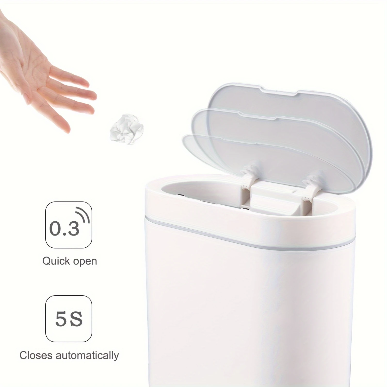 Bathroom Trash Can, 2.5 Gallon Waterproof Motion Sensor Small with Lids, 9.5 Liters Slim Plastic Narrow Automatic Bedroom Office