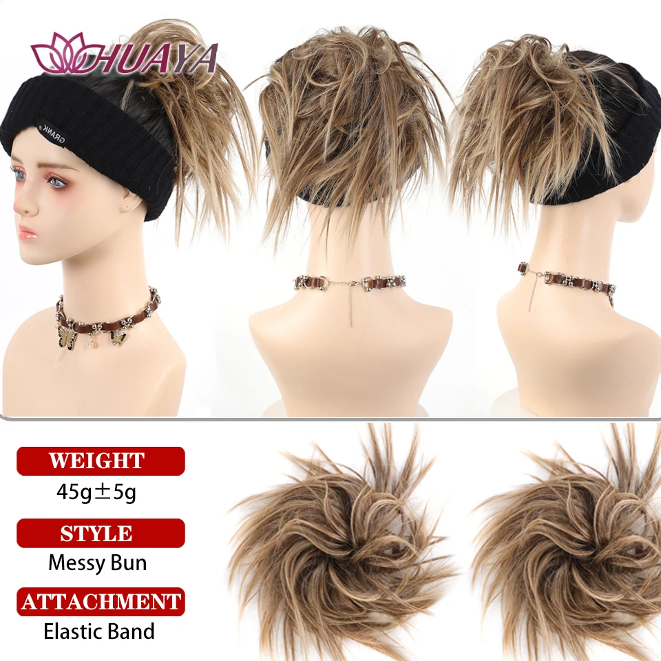 Women Synthetic Chignon Messy Bun Hair Piece Tousled Updo Hair Extensions Black Brown Golden Elastic Rubber Band Fake Hair