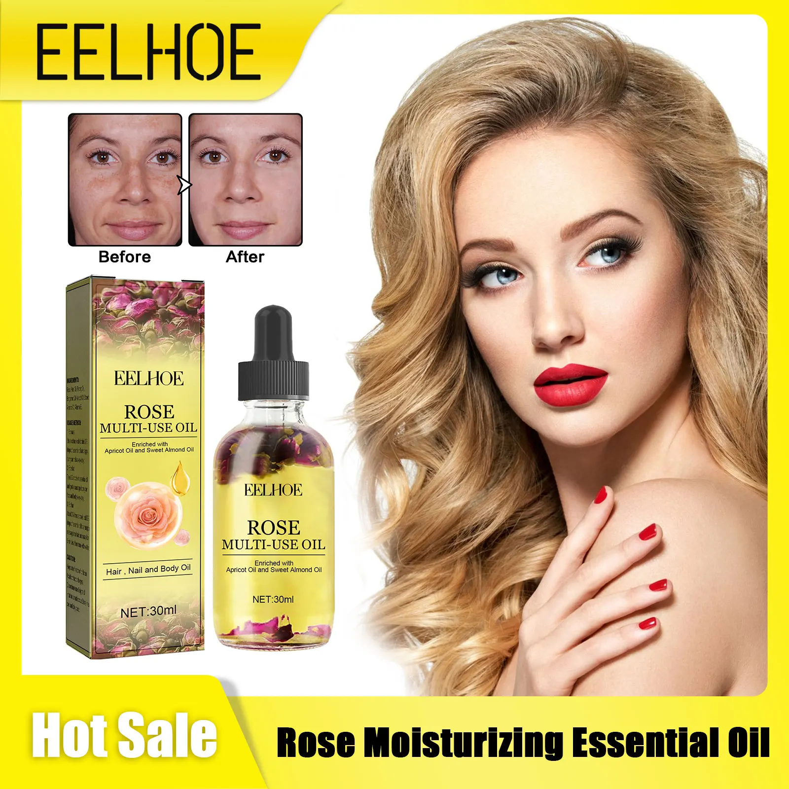 Rose Moisturizing Essential Oil Multi Use Promote Hair Growth Hydrating Skin Gentle Nail Treatment Repairing Nourishing Oil 30ml