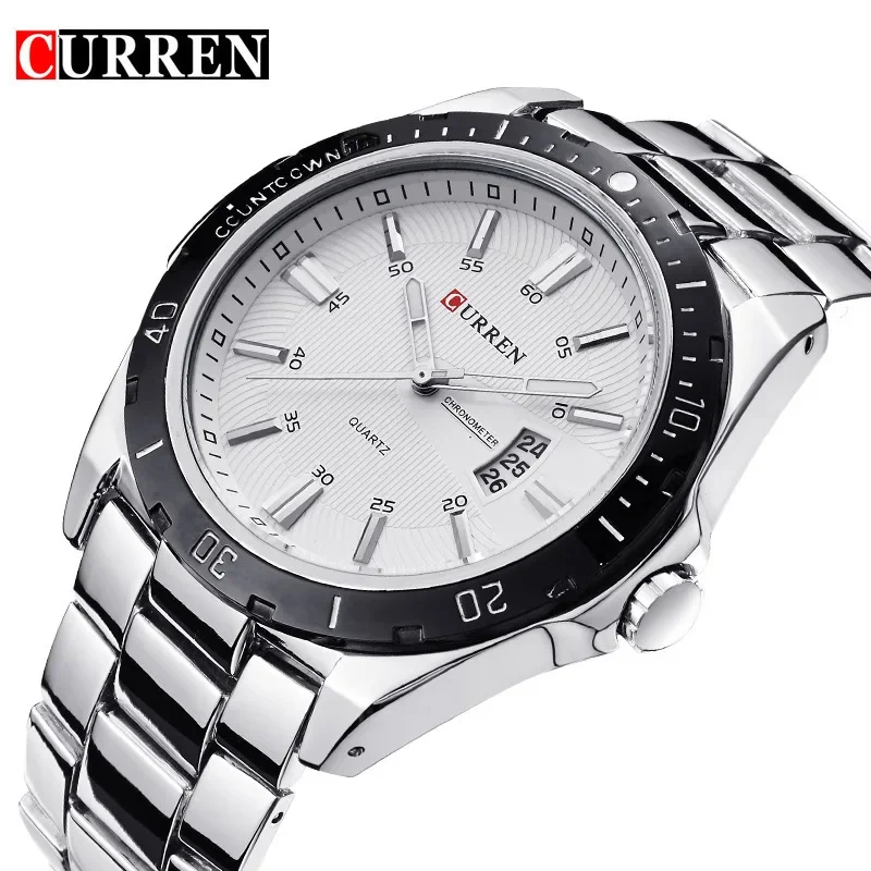 CURREN 8110 Men's Watch Fashion Calendar Watch Men's Steel Belt Waterproof Quartz