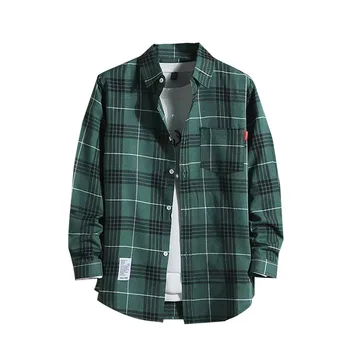 Plaid Shirts Men'S Casual Checked Shirt Autumn Long Sleeved Single Holiday Print Camisa Social Dress Shirt Camisas Asian size 4