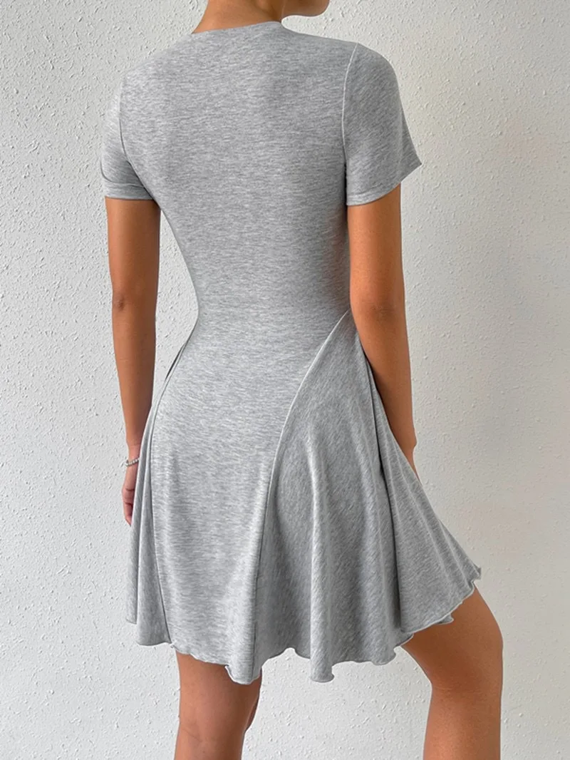 Sommerliches neues Damenkleid im französischen Stil mit Rundhalsausschnitt und kurzen Ärmeln, kurzer Rock, Sommerkleid, Vintage-Kleid, Strandkleid – Detail 7