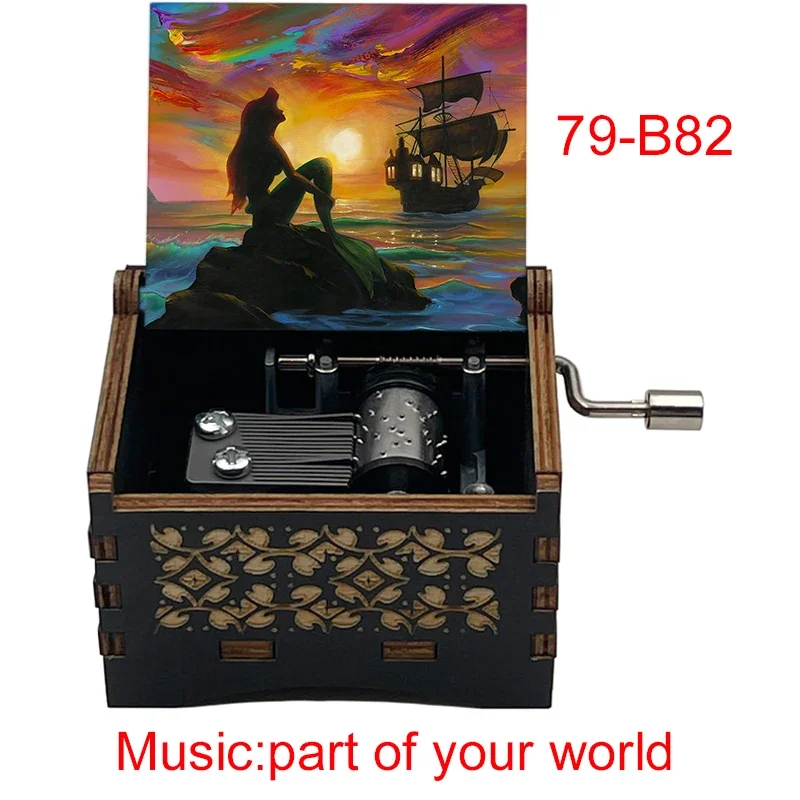 Wooden Part of Your World music theme Little beauty fish girl music box friends wife birthday new year Christmas gifts music box