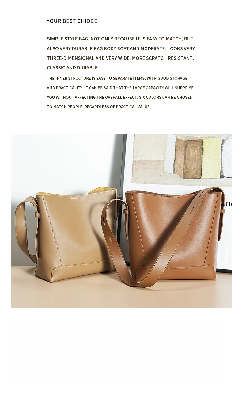 Versatile Commuter Bag, Fashionable Tote Bag, One Shoulder Crossbody Bag, Genuine Leather Women's Premium Bag, Large Capacity One Shoulder Bucket Bag_voghion.com