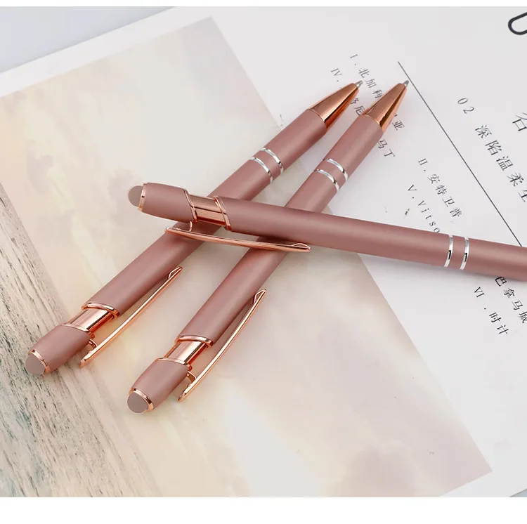

50Pcs Rose Gold High Quality Press Pen Metal Ballpoint Pens Capacitive Touch Stationery School Office Supply