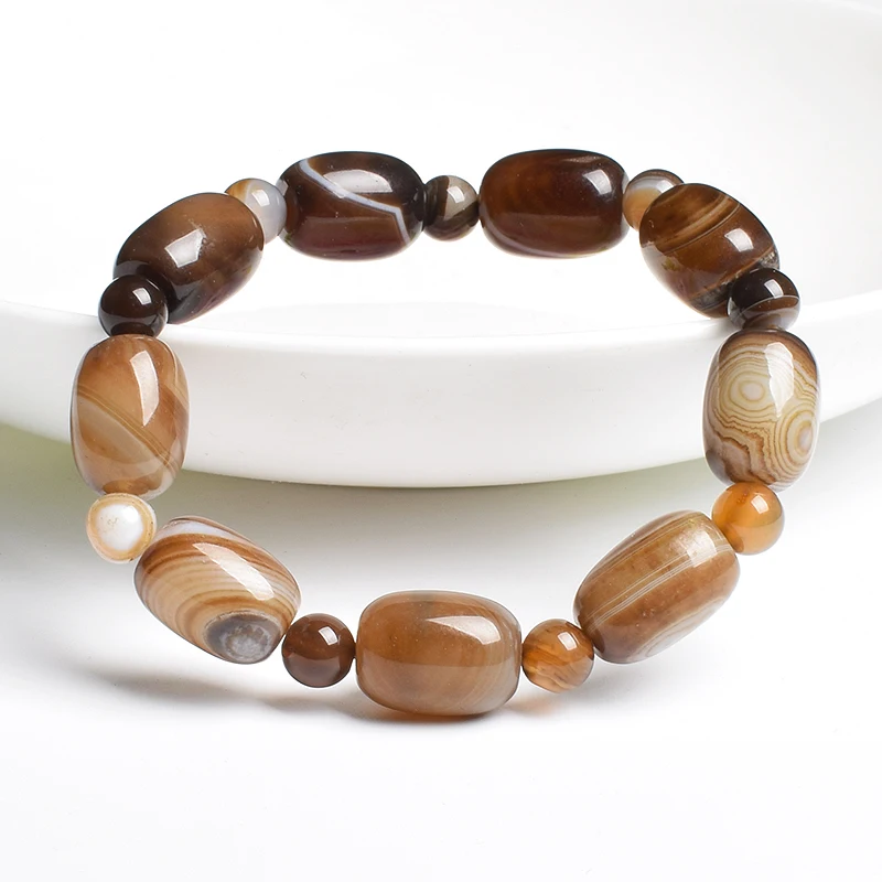 Natural Stone Beads Green Agates Charm Bracelets For Women Fashion Drum Barrel Shape Carnelian Bangles Female Summer Wristband