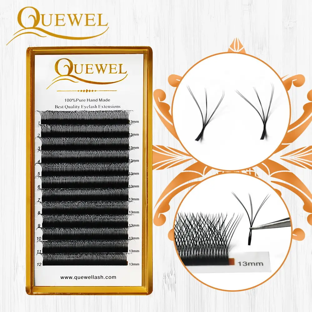 Quewel W Shape Individual Eyelashes Extensions C/CC/D/DD Double Tip 0.07mm W-Style New Volume False Eyelash Natural Thick Lash