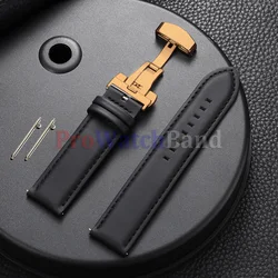 Handmade Retro Sport Strap with Gold Butterfly Buckle - 18mm (Black - RoseGold)