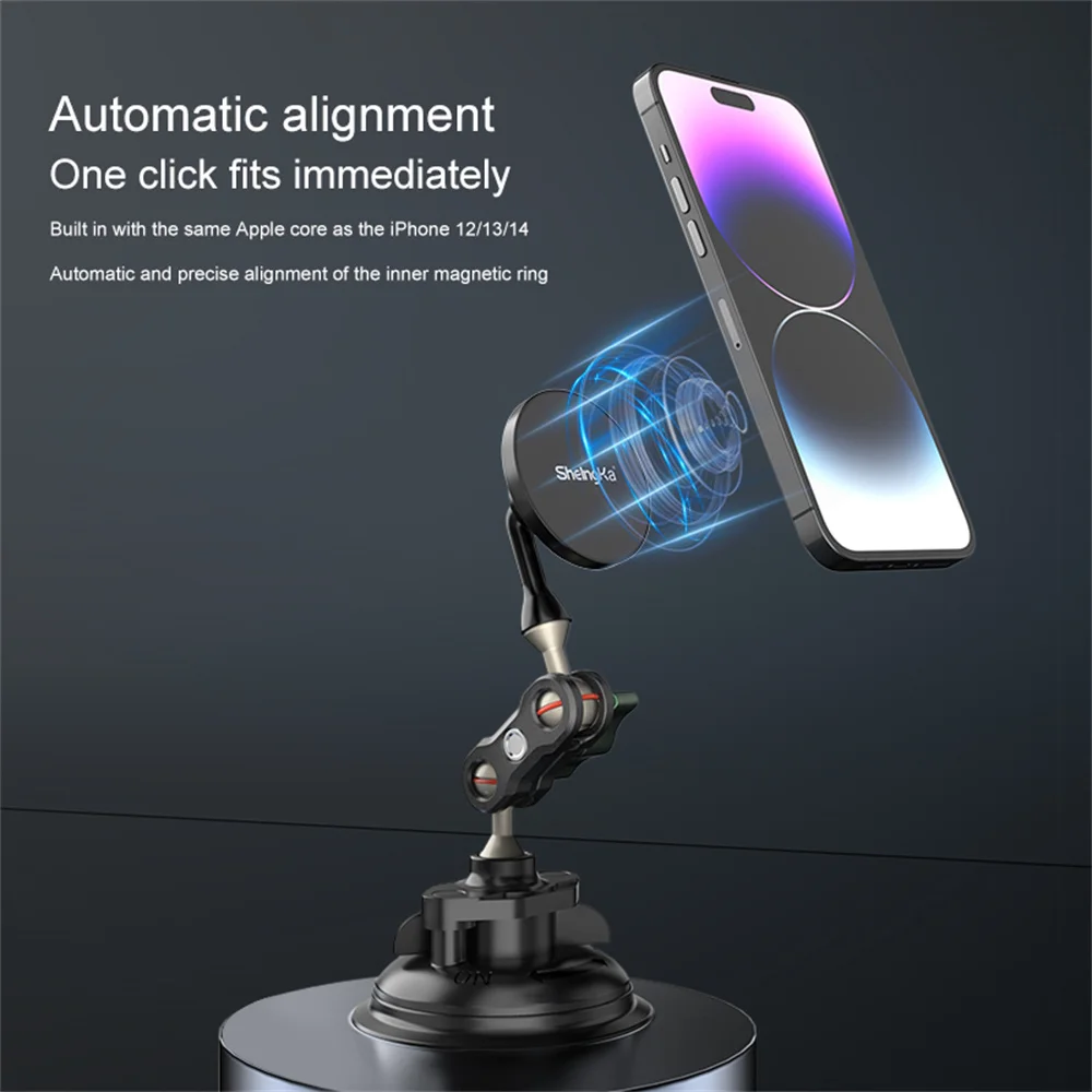 Nuovo Per Magsafe Car Holder Magnetic Phone Camera Ventosa Mount W 360 Ballhead Per Iphone Android Phone Gopro Insta360