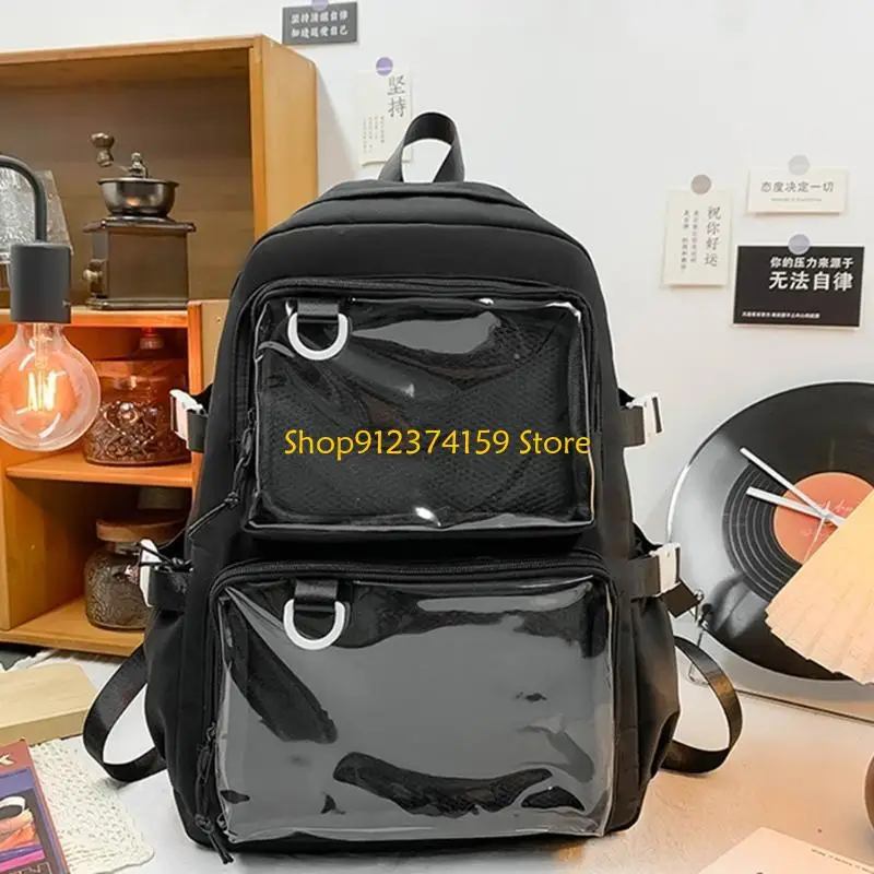 G5AE 나일론 투명한 Itabag 데이팟(투명 포켓 포함) 청소년 성인용 일본 패션 배낭 대용량 학교 가방