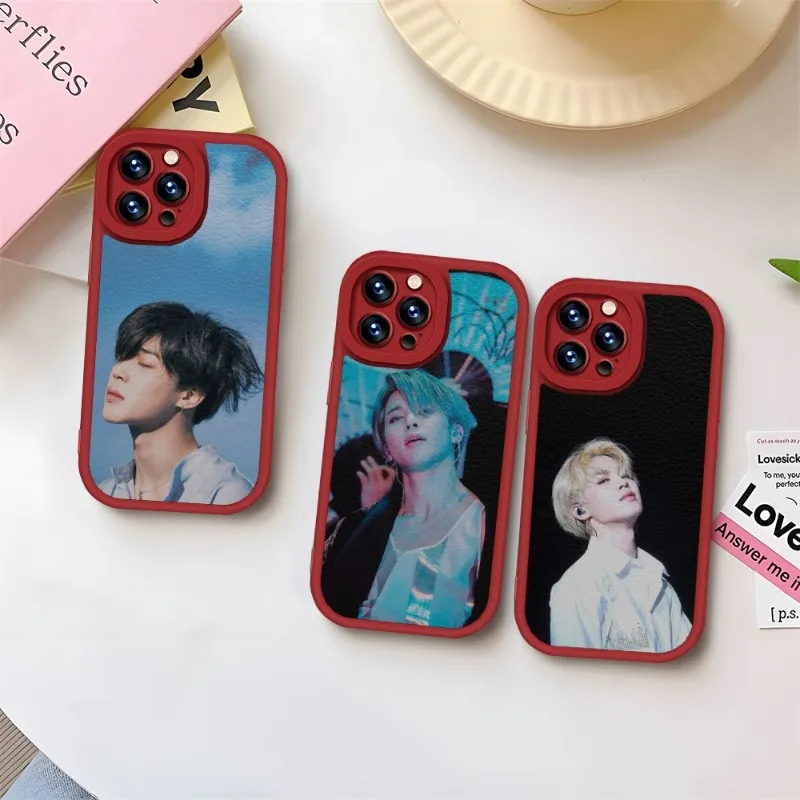 Face Jimin Beauty Phone Case Red Per Iphone 11 13 14 12 Pro Max Mini Xs X Xr 7 8 Plus Se2020 Leather Silicone Texture Coque