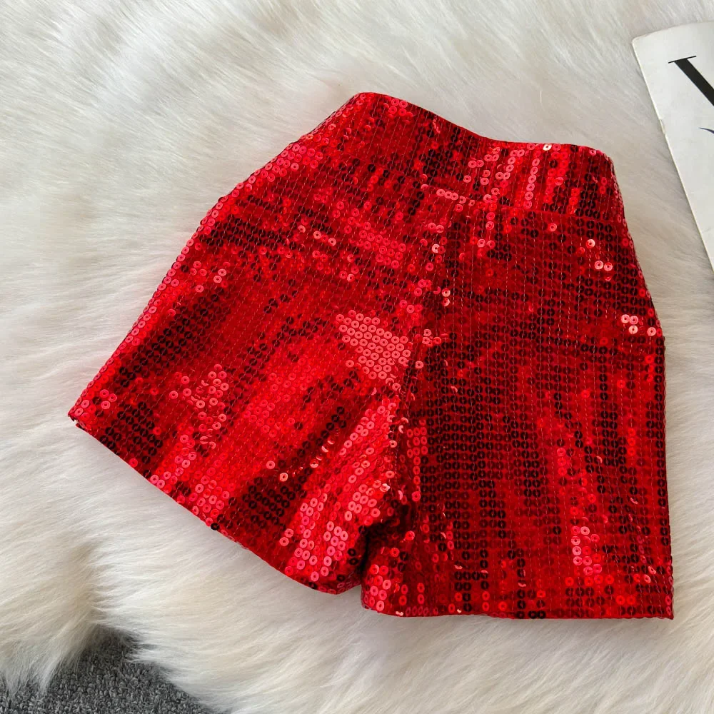 Basics Vintage High Waist Chic Glitter Sequin Short Pants Hotsweet Fashion Streetwear Club High Street Women Casual Clothing
