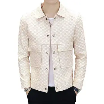 Men Jacket Fashion loose lapel-up Spring Autumn retro men Coat Casual Cargo jacket Solid Color Loose male Outerwear 5