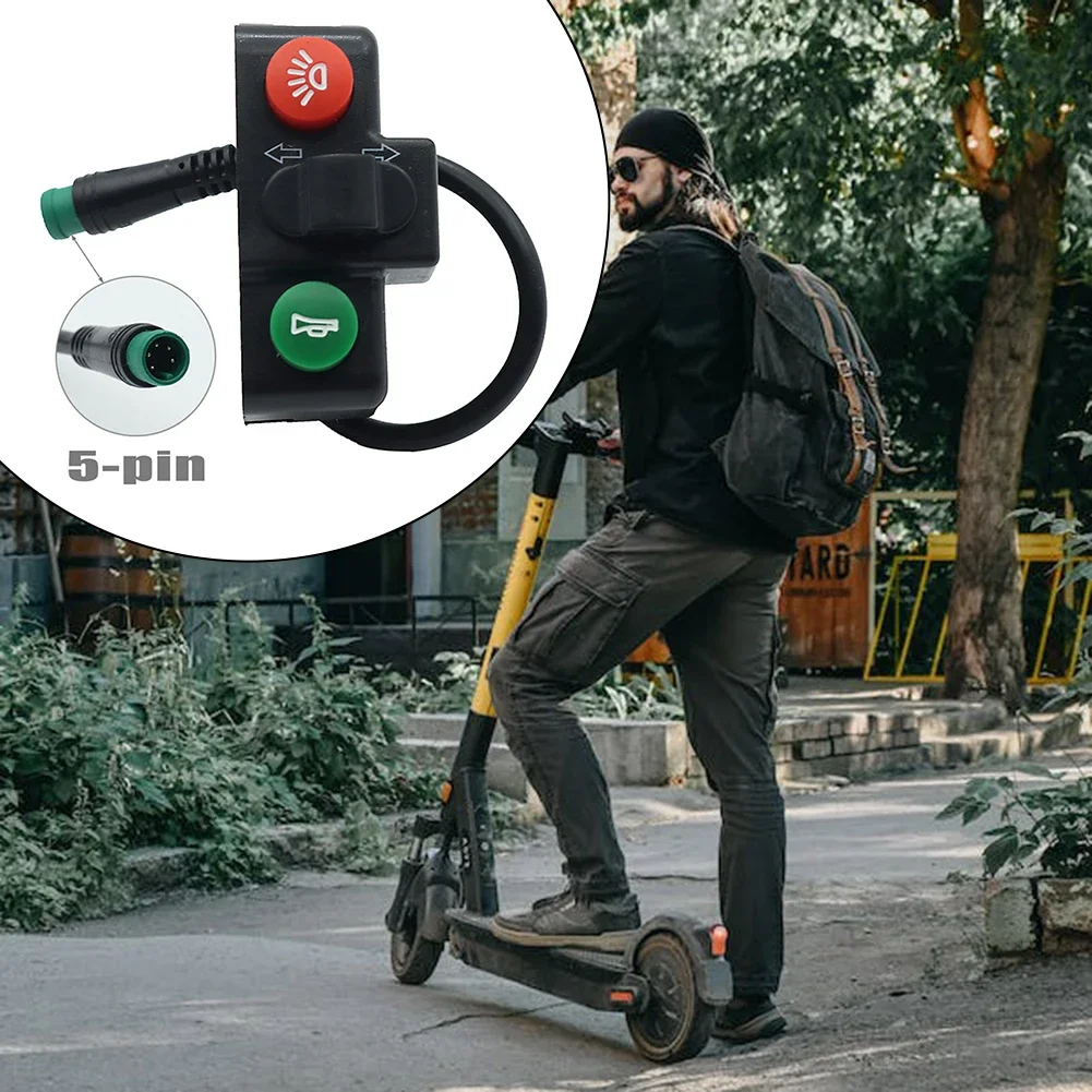 Scooter Ebike Electric Bicycle Switch Horn Turn Signal with 5PIN Waterproof Plug 22mm 3-In-1 Throttle Control