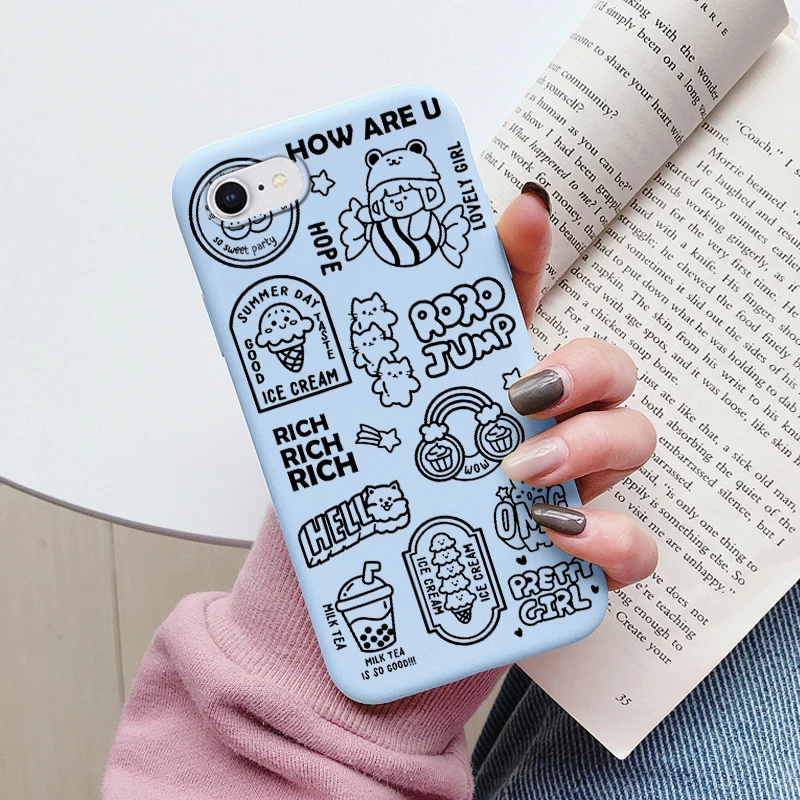 Floral Silicone Phone Case with Cute Cat & Bear Design - Soft Protective Back Cover