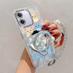 Cute Mouse Phone Case Set with Lanyard and Stand - 3 Piece Bundle for OPPO A35 (Silver)