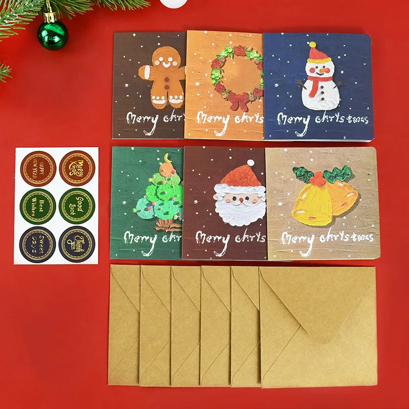 

6pcs/set Merry Christmas Fold Small Greeting Cards Xmas Greeting Card DIY New Year Postcard Gift Card Xmas Party Decorate Noel