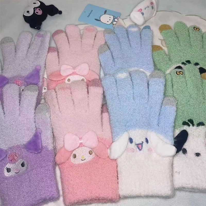 

Sanrio Touch Screen Gloves Kawaii Anime Kuromi Cinnamoroll My Melody Plush Warm Five-Finger Gloves Cartoon Cute Toys Girl Gifts