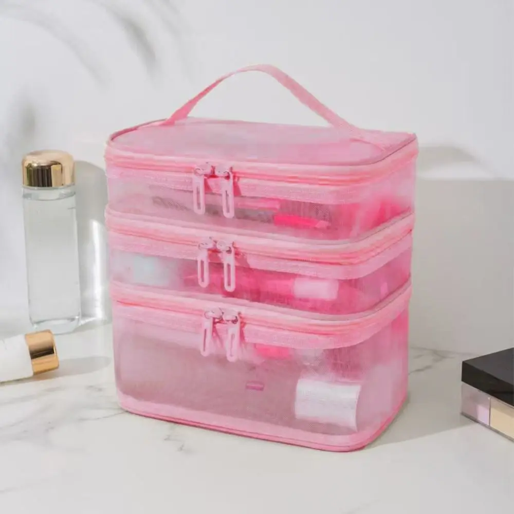 Transparent Mesh Travel Cosmetic Bag Storage 2/3 layer Toiletry Bag Large Capacity Makeup Organizer Bag Gym Swimming 2