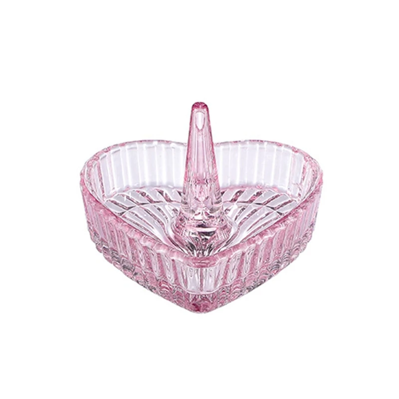 Handmade Clear Glass Ring Holder Dish for Jewelry Decorative Ring Tray Dresser Top Jewelry Holder for Girl