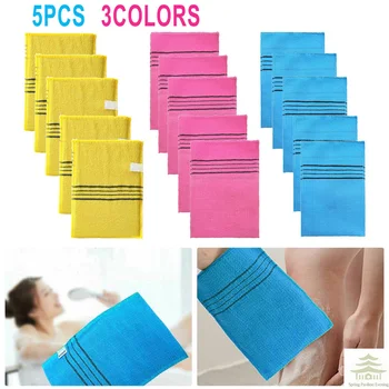 5Pcs Exfoliating Bath Pad Towels Set Korean Italy Asian Exfoliating Bath Washcloth Body Scrub Shower Soft Polyester Cotton 1