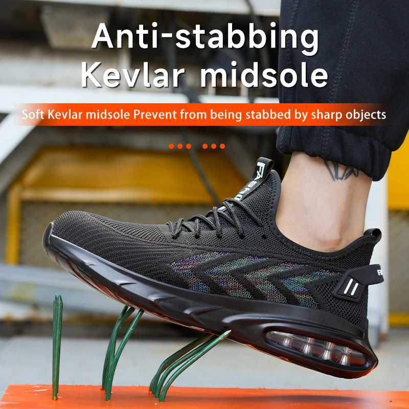 Scarpe protettive da uomo leggere con cuscino d'aria di sicurezza da lavoro, puntale in acciaio, stivali di sicurezza antiscivolo a prova di foratura da uomo_voghion.com