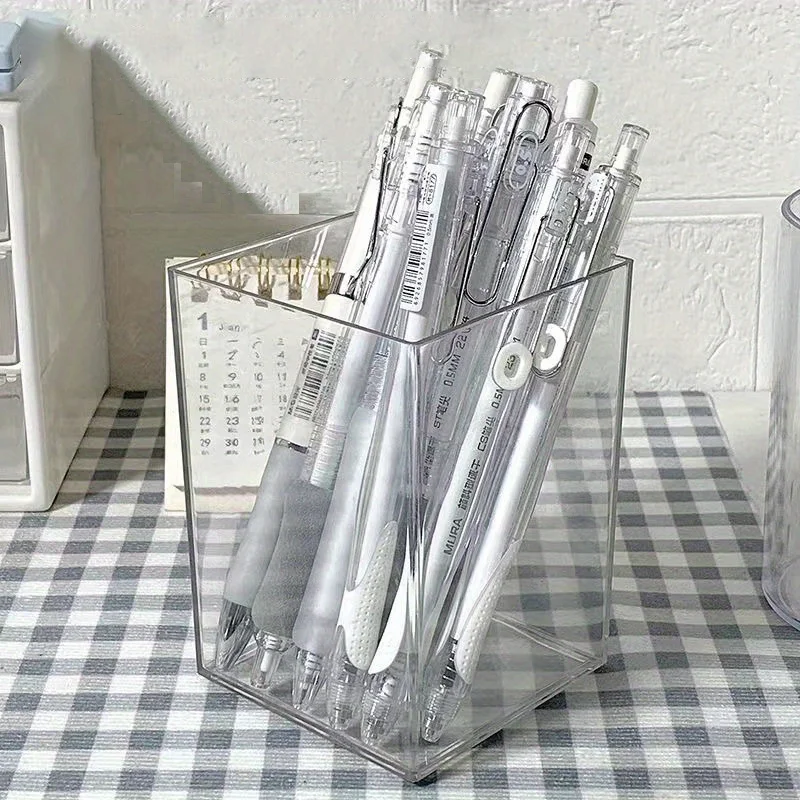 Clear Acrylic Pen Holder - Sleek Desktop Organizer with Hanging Mount and Polished Finish
