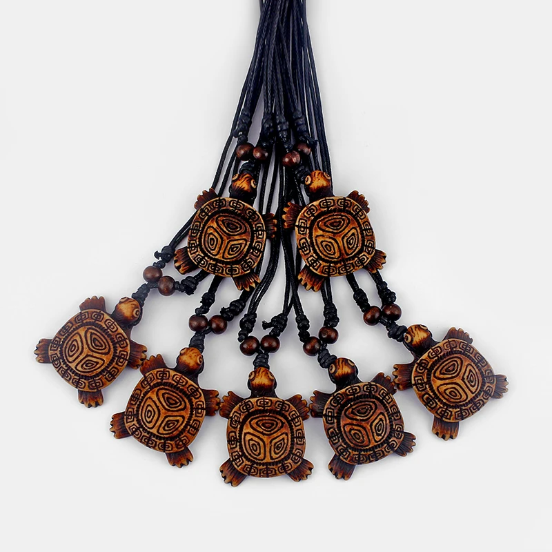 12pcs/lot Ethnic Totem Patterned Turtle Resin Pendant Necklace Faux Yak Bone Charms Necklaces Fashion Jewelry Wholesale