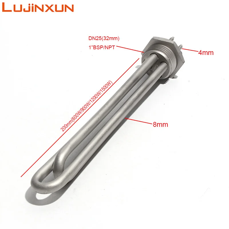 Calefator de Água de Imersão de Lujinxun Dc48v 36v com Rosca Npt Bsp 600w 900w1200w 1500w Todo o Tubo e Linha 304sus