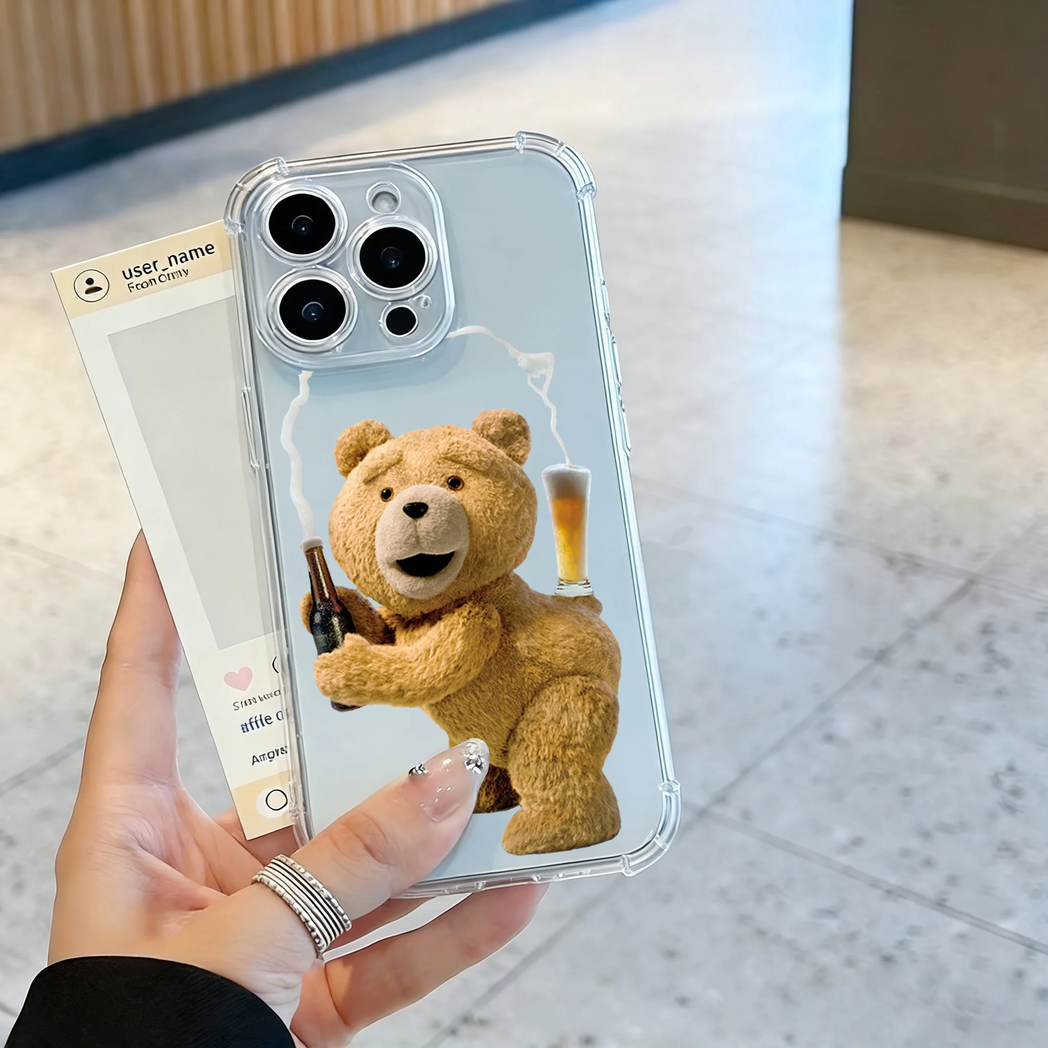 Humorous Teddy Bear Clear TPU Phone Case - Anti-Fall Protection