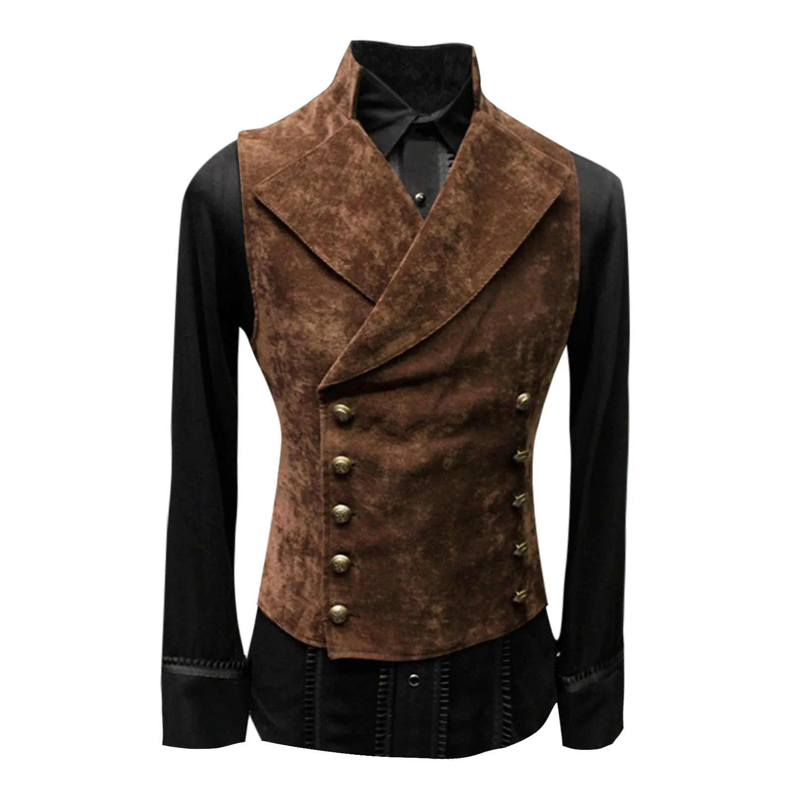 Mens Vintage Suede Vest Solid Turn Down Collar Buttons Waistcoat Spring Autumn Victorian British Style Sleeveless Fit Slim Coat graphic style from victorian to hipster книга